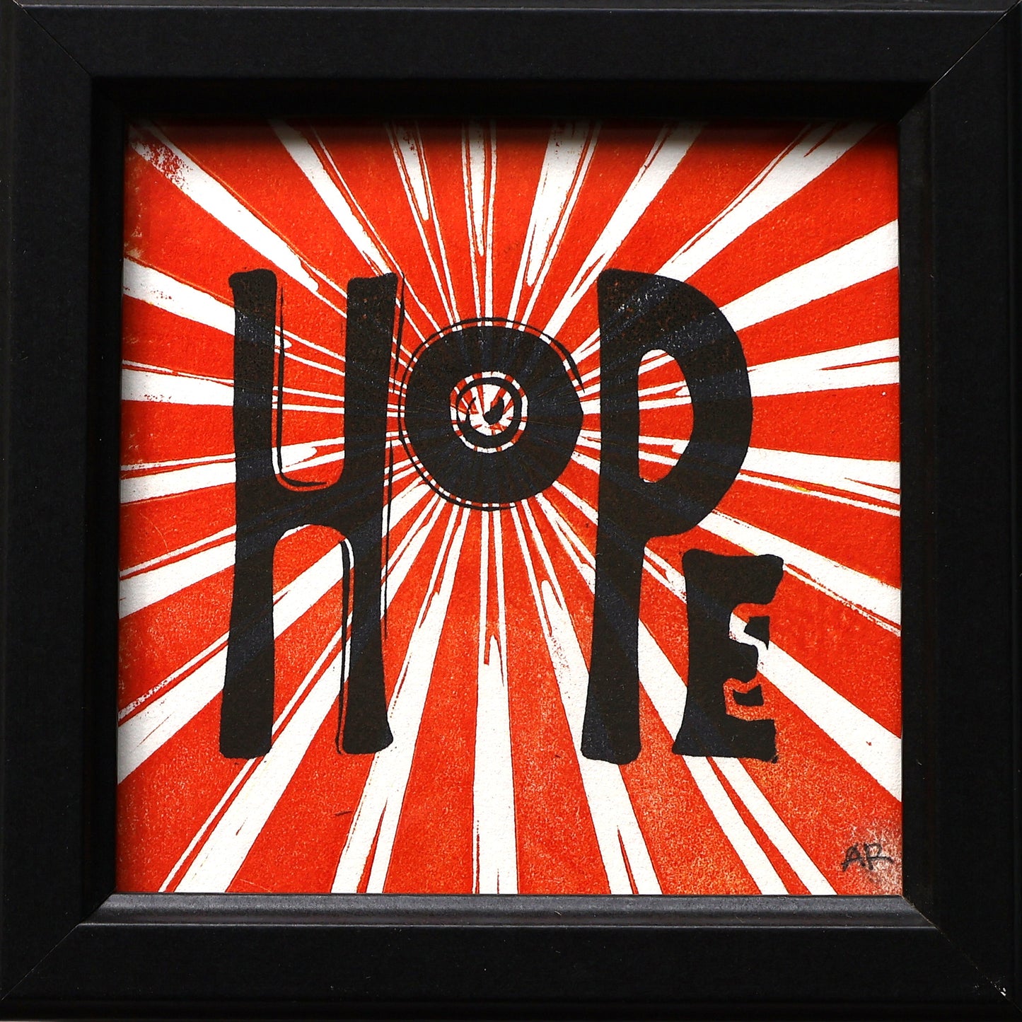 Hopeful Red Sunburst Block Print