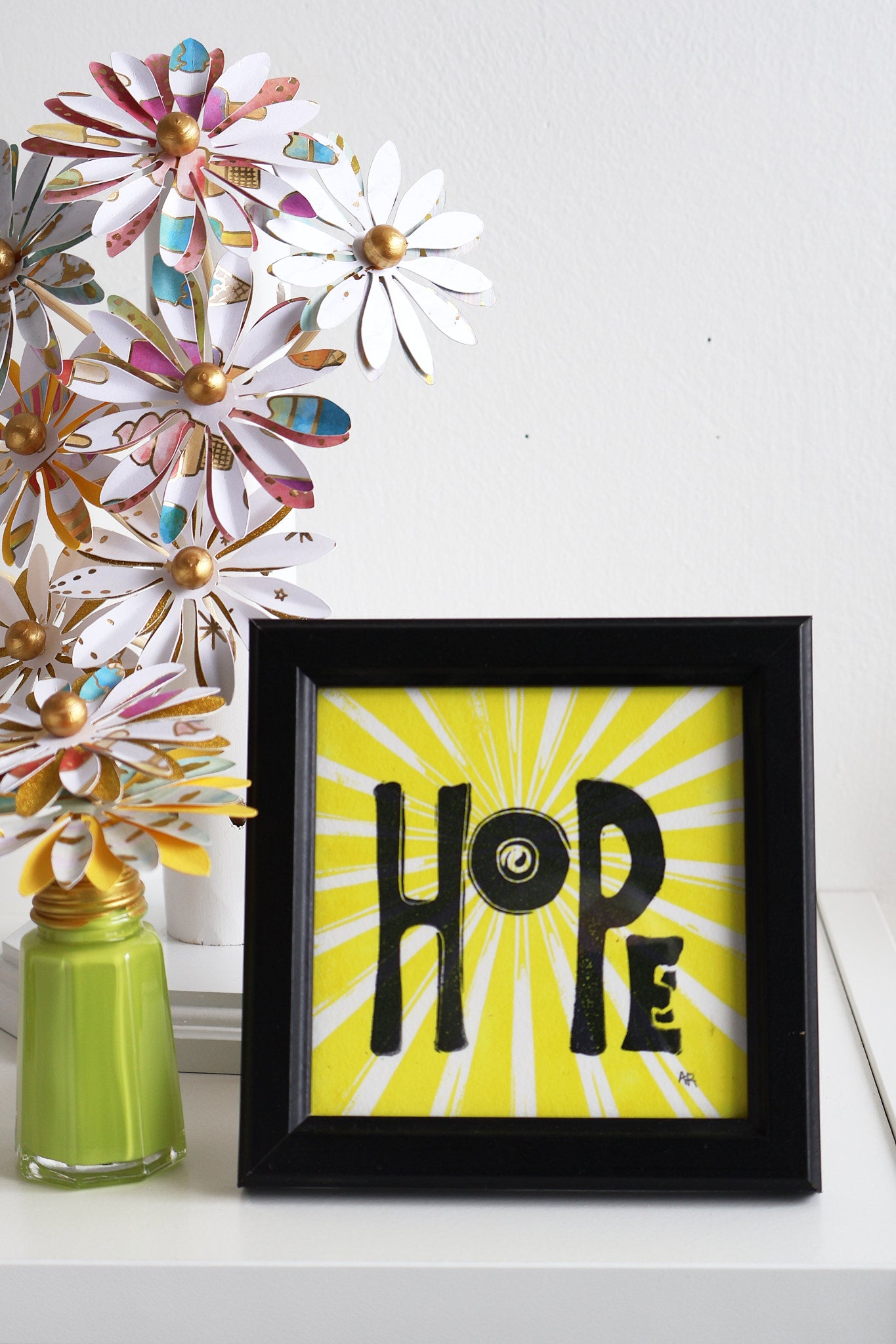 Hopeful Yellow Sunburst Block Print